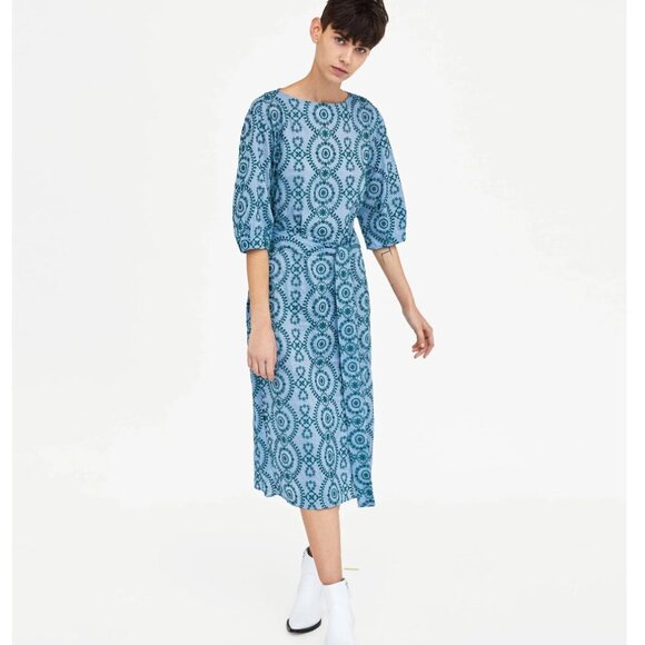 Zara Blue and Green Embroidered Tunic Dress - Picture 1 of 5